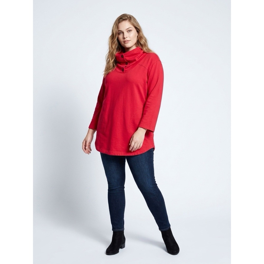 Soft Surroundings Cowl Neck Tunic Top Size L/Xl Pockets Pink Red Long Sleeve